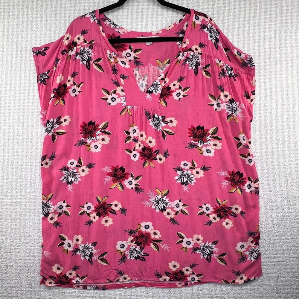 Loft Floral Print V-Neck‎ Pink Blouse Top Casual Short Sleeve Womens Size 20/22